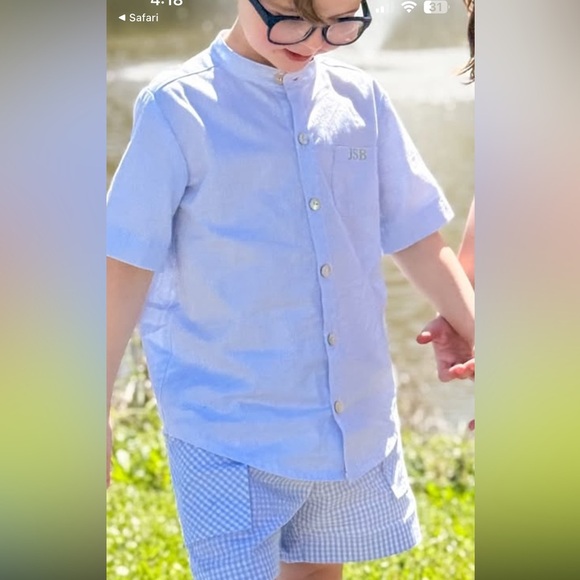 Hannah Kate Boys Light Blue Linen Button down - Picture 5 of 5